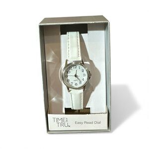 Time & Tru White Strap Easy-Read Dial Watch | Silver Case | Women’s Quartz
